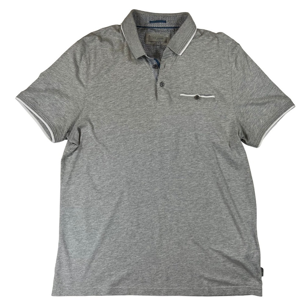 Ted Baker London Gray Polo Shirt Mens Size 5 Modal Cotton Pocket Casual